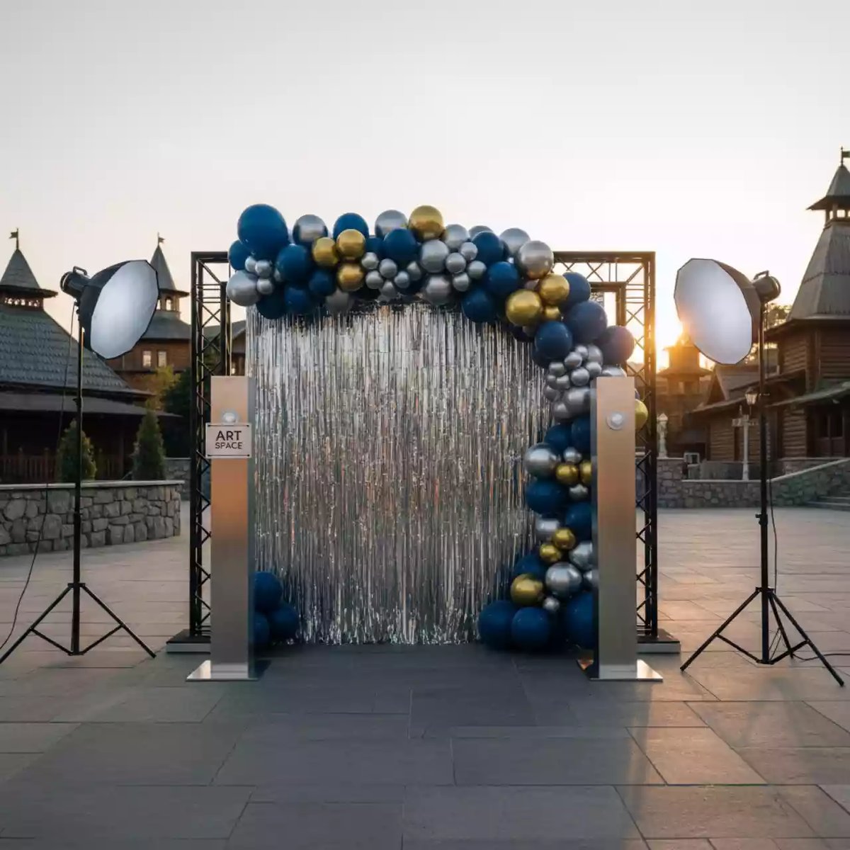 Аренда Фотозона новогодняя дождик с шарами в этно-парке «Моя Россия» — ART SPACE