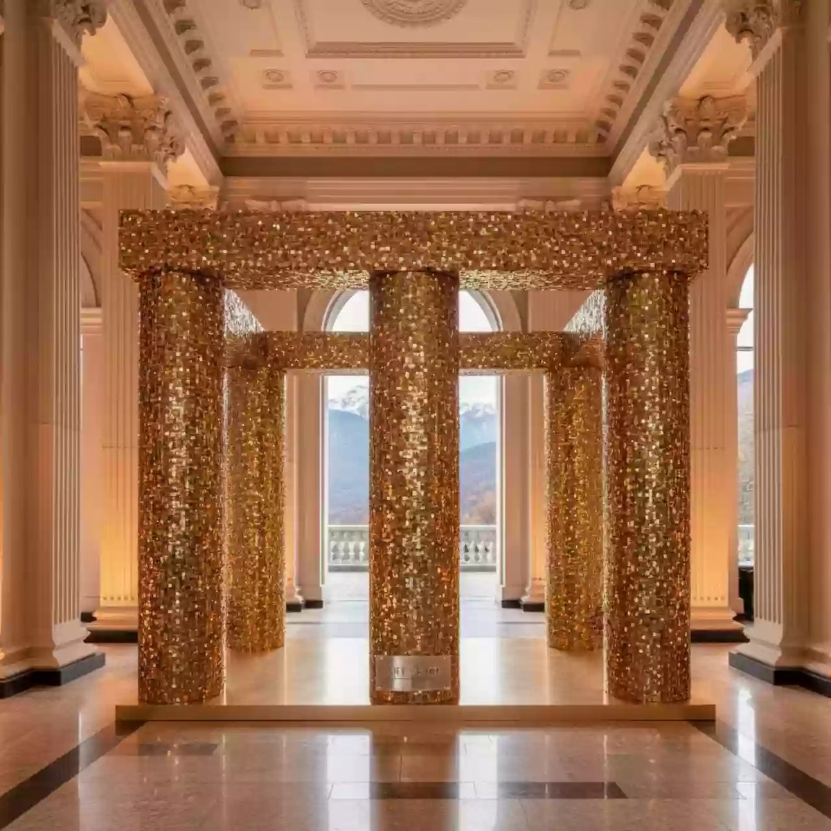 Аренда Фотозона новогодняя из золотых пайеток в Skypark Sochi — ART SPACE