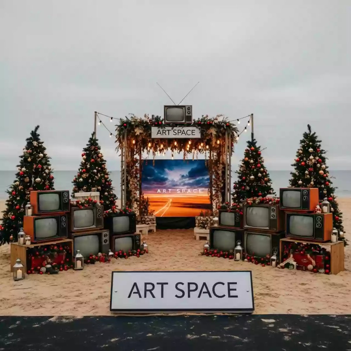 Аренда Фотозона новогодняя ретро телевизоры на пляже «Маяк» — ART SPACE