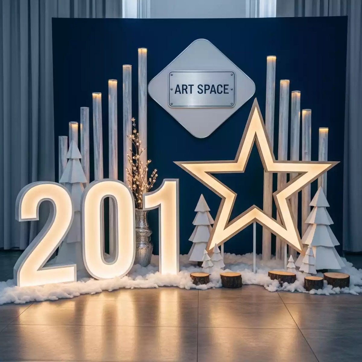 Аренда Фотозона новогодняя с цифрами и звездой в банкетном зале «Дельфин» — ART SPACE