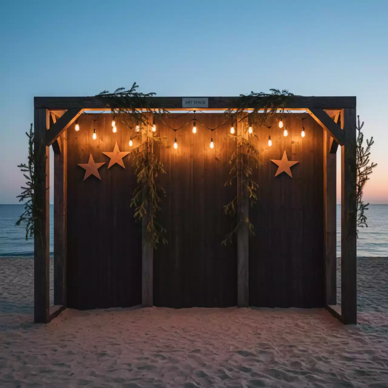 Аренда Фотозона новогодняя с деревянным декором на пляже «Ривьера» — ART SPACE
