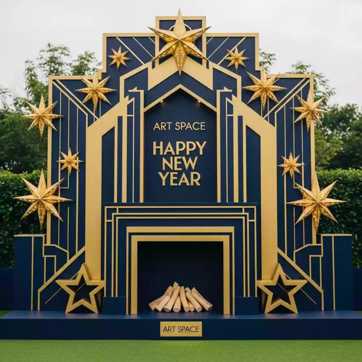 Аренда Фотозона с камином и звездами "С Новым годом" в парке «Ривьера» — ART SPACE