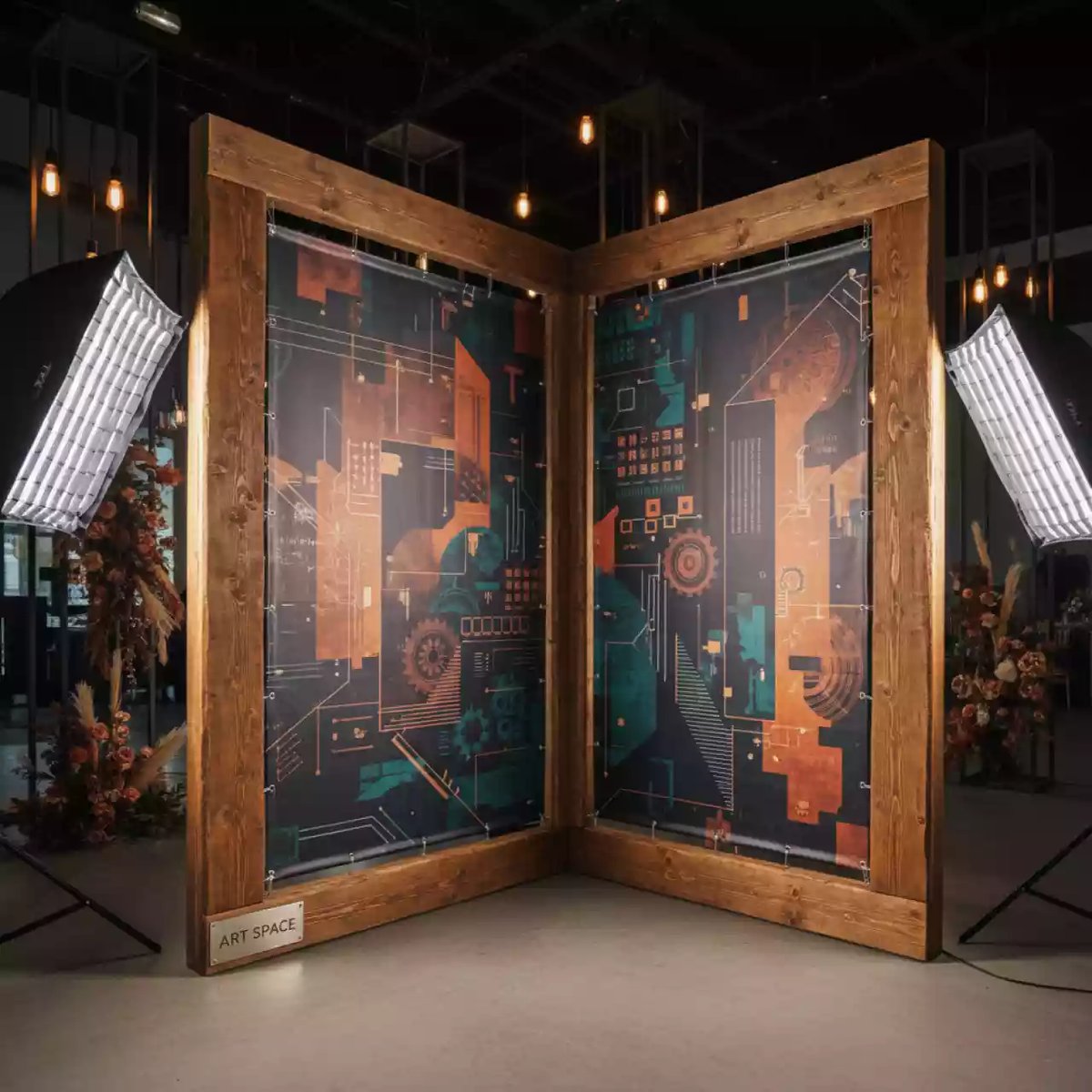 Аренда Фотозона угловая из бруса баннер каркас в Omega Sirius — ART SPACE