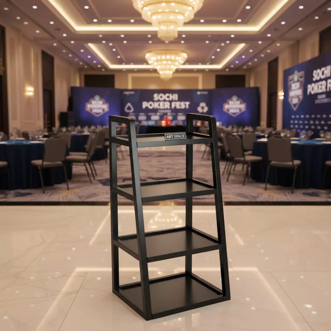 Аренда Фуршетная лестница черная 4 яруса 67х40х12 в Courtyard by Marriott Sochi — ART SPACE