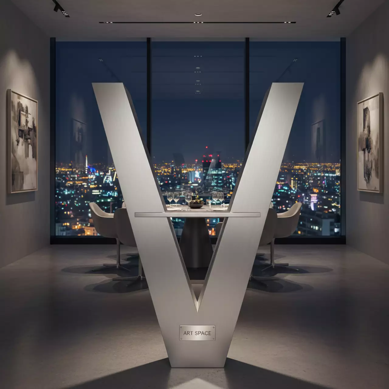 Аренда Фуршетная стойка V серебро высота 200 см в ресторане «D.O.M» — ART SPACE