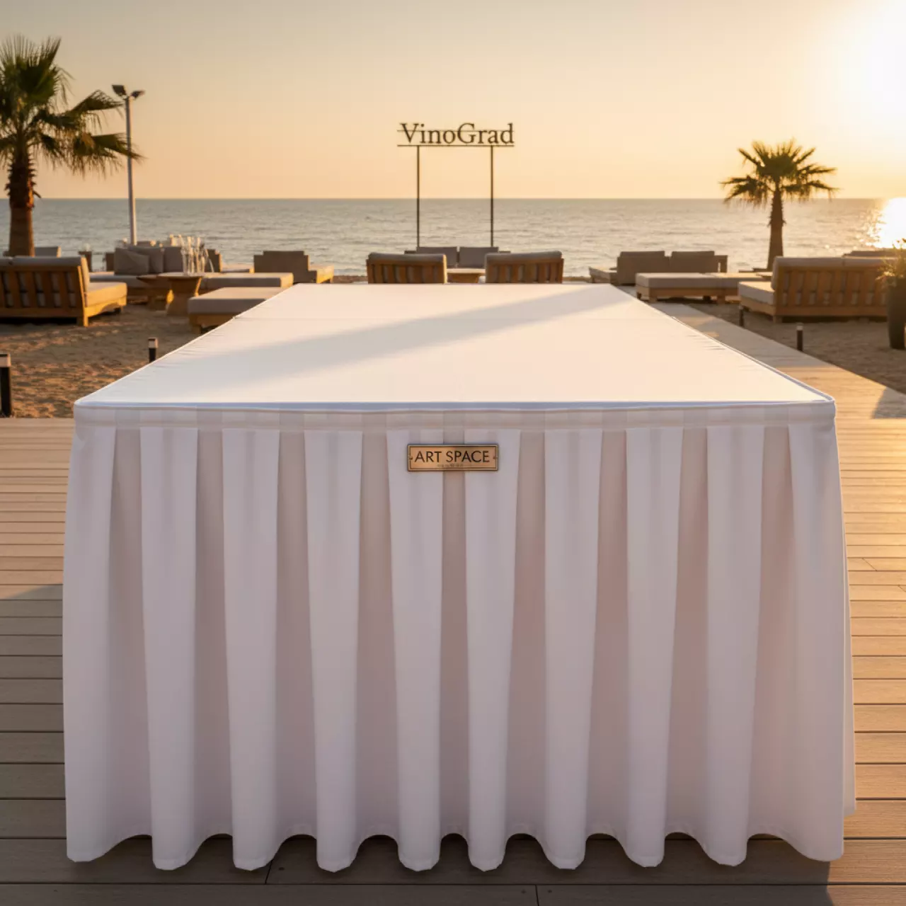 Аренда Фуршетная юбка белая габардин 4,5х70 см в пляжном комплексе VinoGrad — ART SPACE
