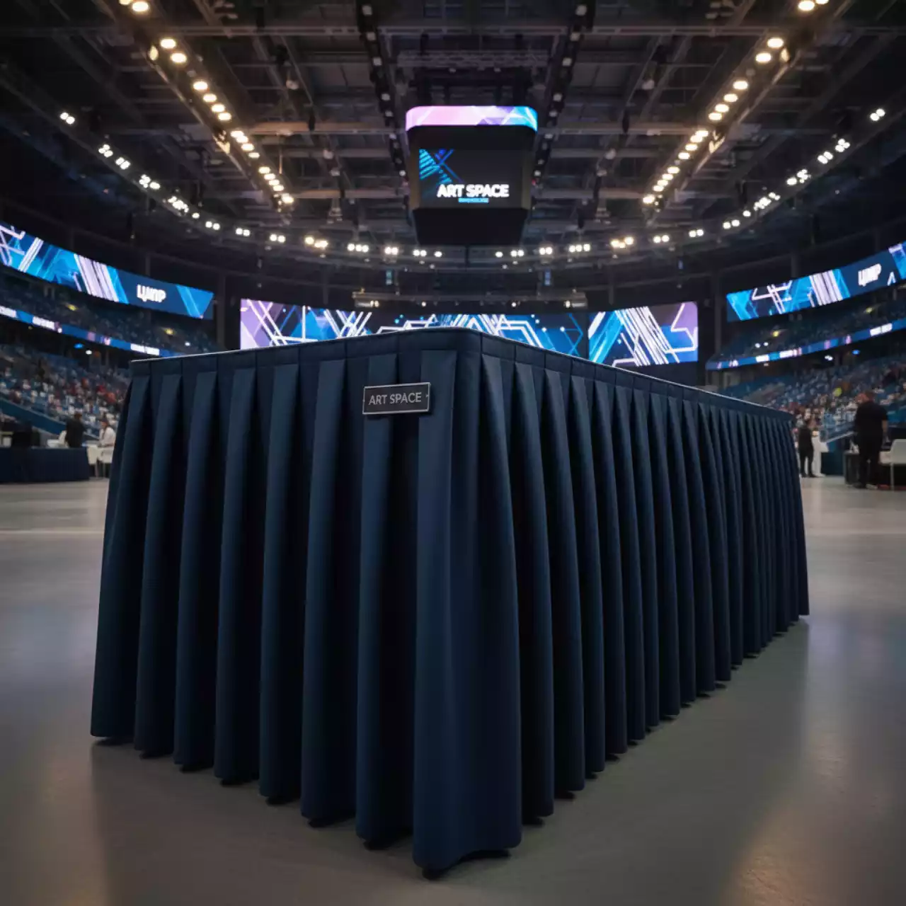 Аренда Фуршетная юбка тёмно синяя 5,6 м на арене «Фишт» — ART SPACE