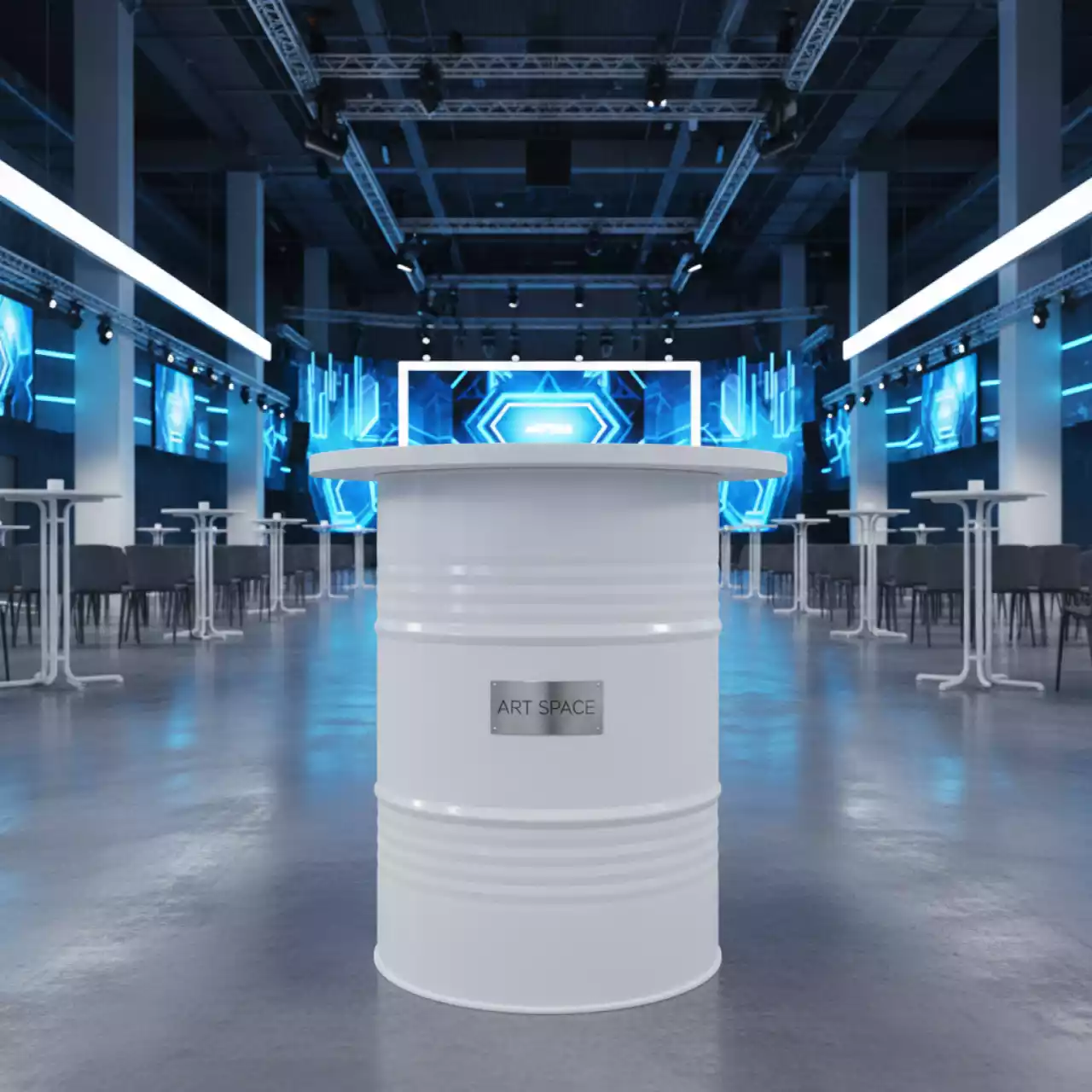 Аренда Фуршетный стол Barrel белый в ледовом дворце «Большой» — ART SPACE