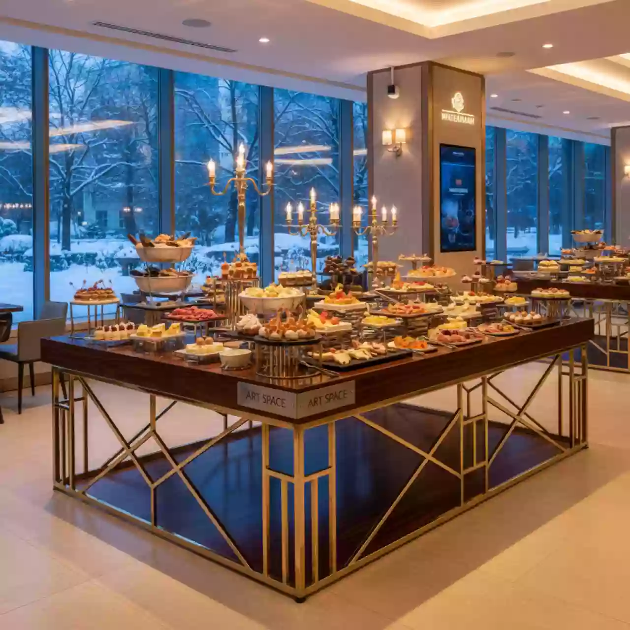 Аренда Фуршетный стол Rinfresco Gold Wood R4E 00215 в ресторане «Магеллан» — ART SPACE