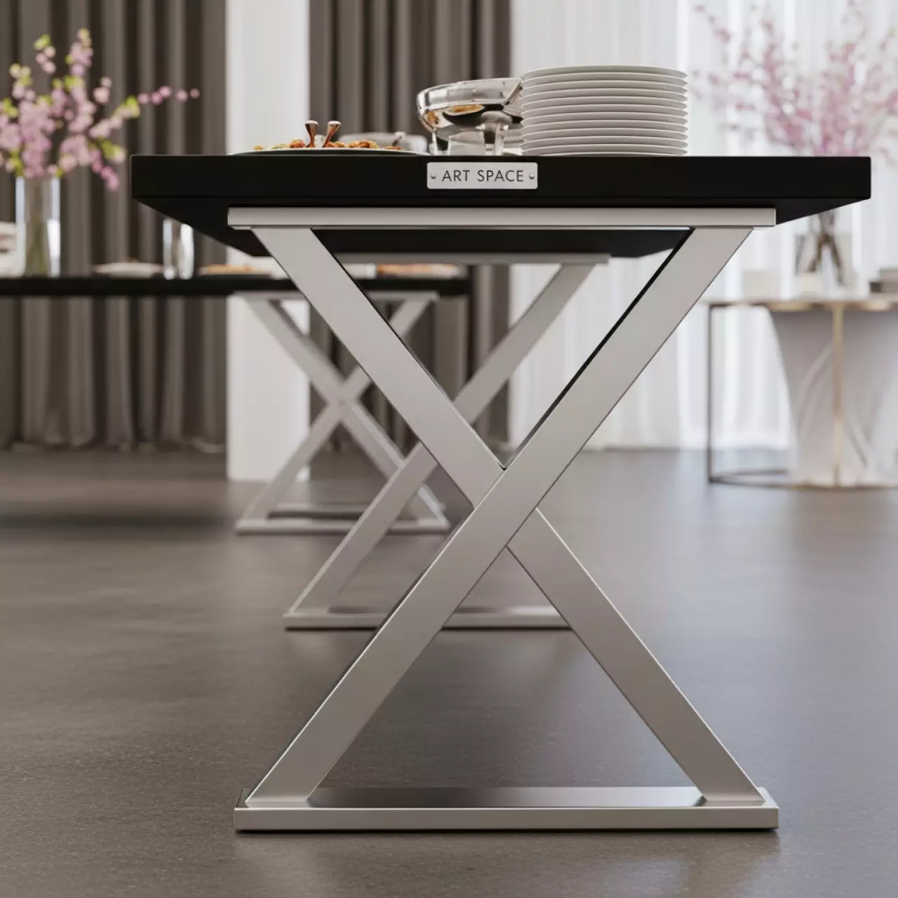 Аренда Фуршетный стол X 2 silver black в Red Arena — ART SPACE