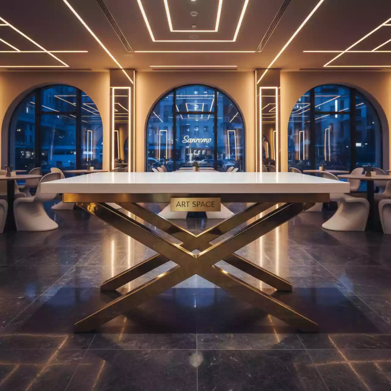 Аренда Фуршетный стол X Loft Gold White в ресторане «Sanremo» — ART SPACE