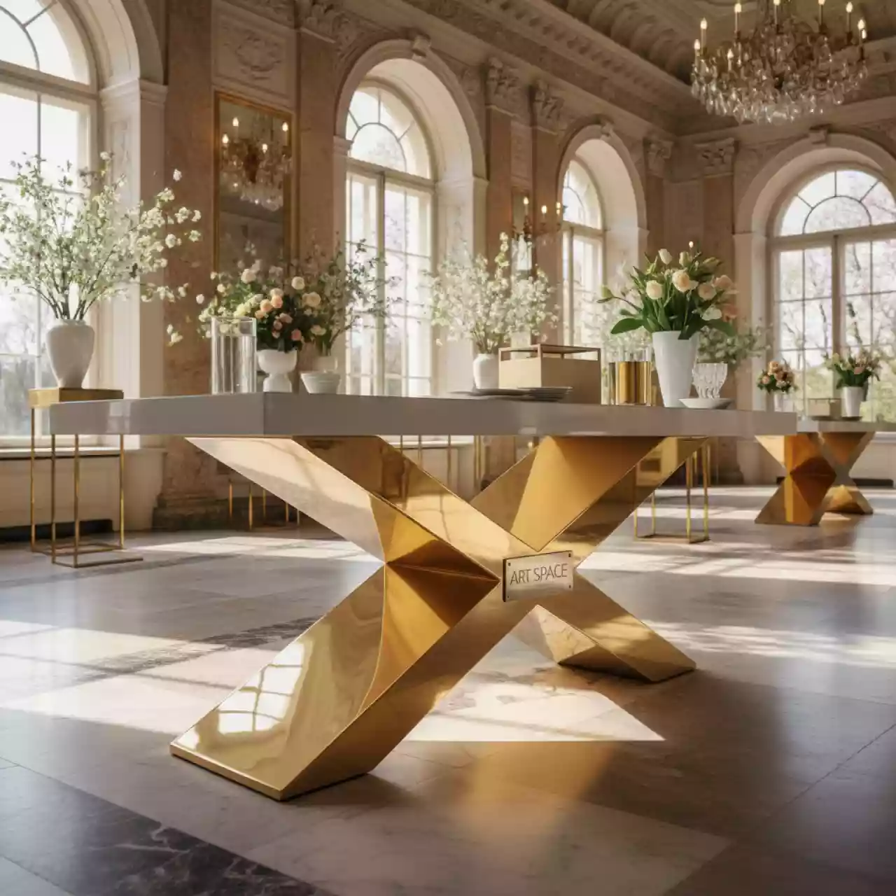 Аренда Фуршетный стол X Loft Gold White золотой в усадьбе Голицына — ART SPACE