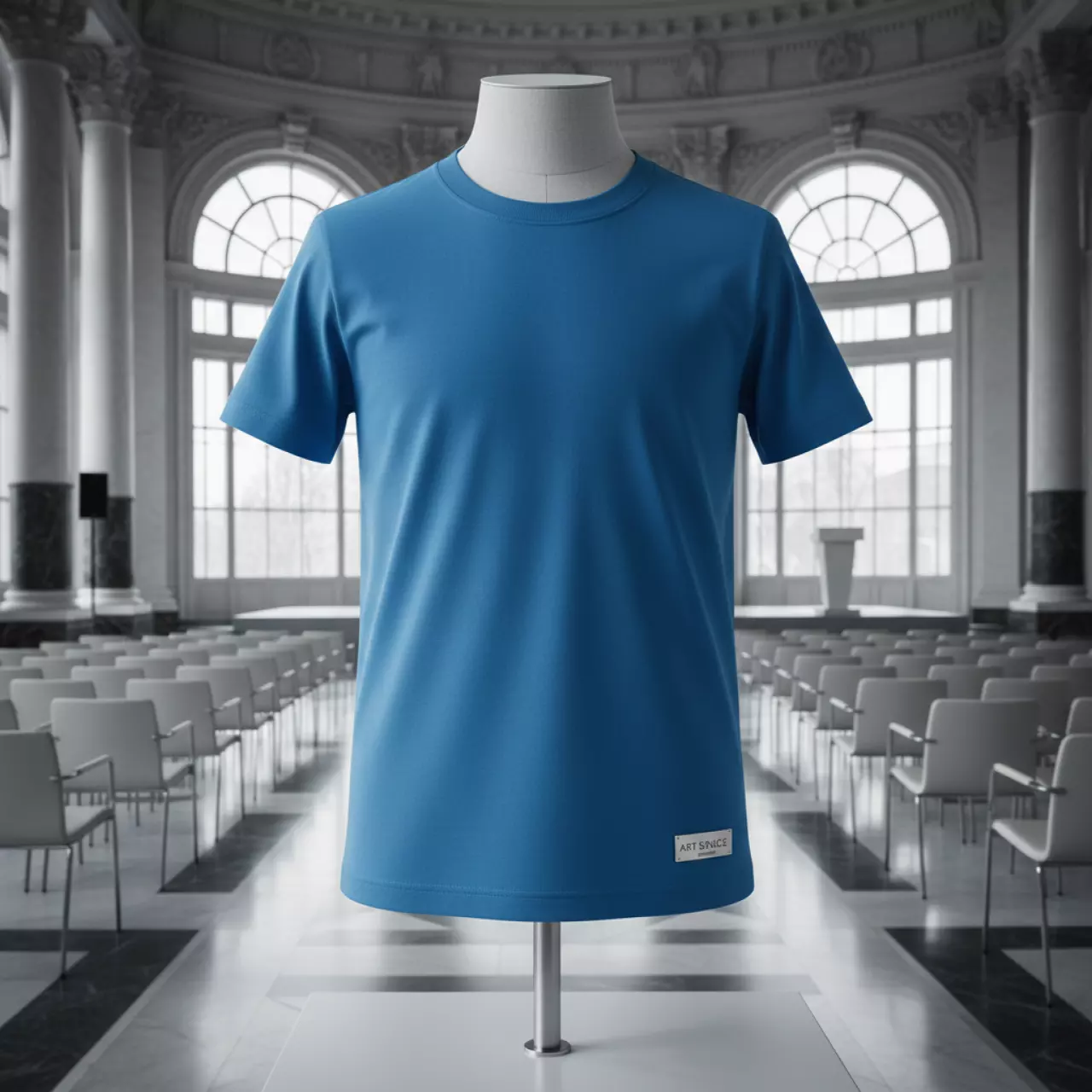 Аренда Футболка детская ярко синяя под нанесение логотипа REGENT FIT KIDS на рост 106–116 см на Медальной площади — ART SPACE