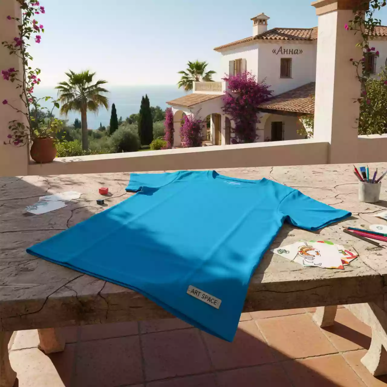 Аренда Футболка детская ярко синяя под нанесение логотипа REGENT FIT KIDS на рост 96–104 см на вилле «Анна» — ART SPACE