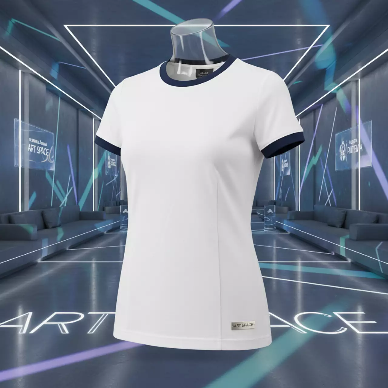 Аренда Футболка под логотип MILES WOMEN белая с тёмно синим размер XXL на вилле «Анна» — ART SPACE