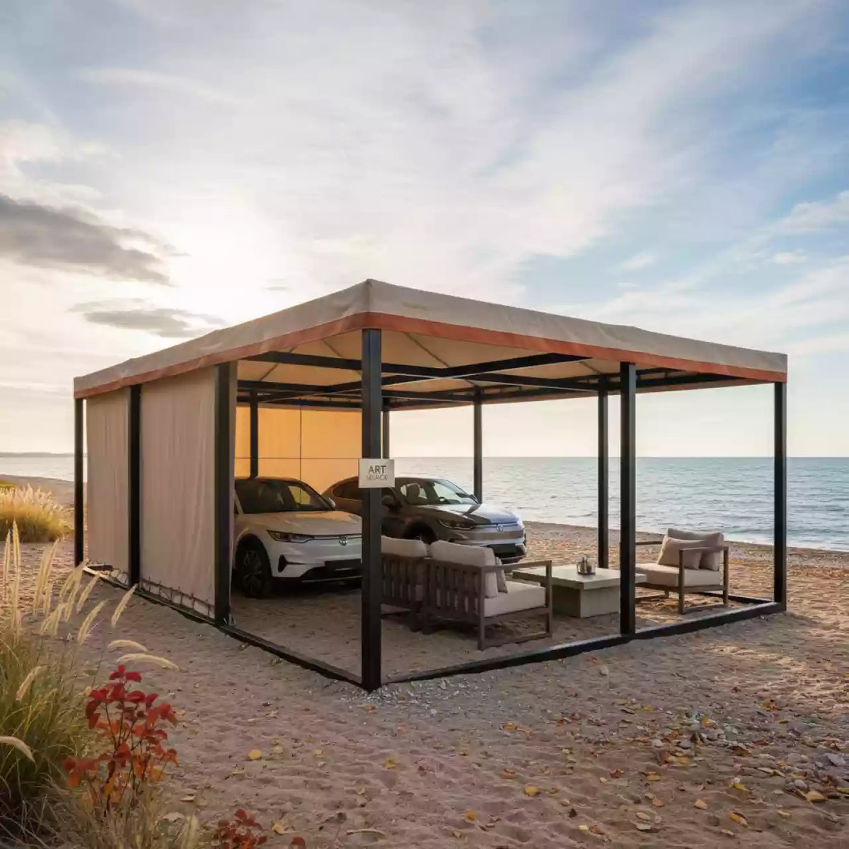 Аренда Гараж каркасно тентовый 6х6 для 2 машин на пляжных клубах Хосты — ART SPACE