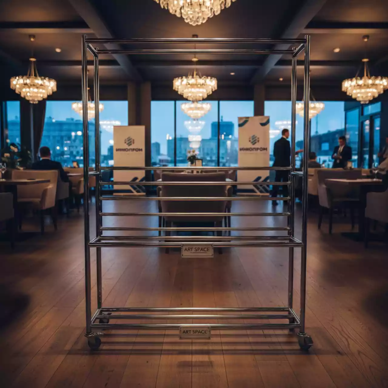 Аренда Гардероб выездной стойка хром в ресторане «Brunello» — ART SPACE