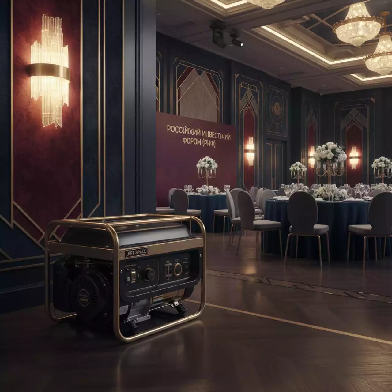 Аренда Генератор бензиновый Varteg G6500 6,0 кВт 220 В 2х16А 1х32А в банкетном зале «Дельфин» — ART SPACE