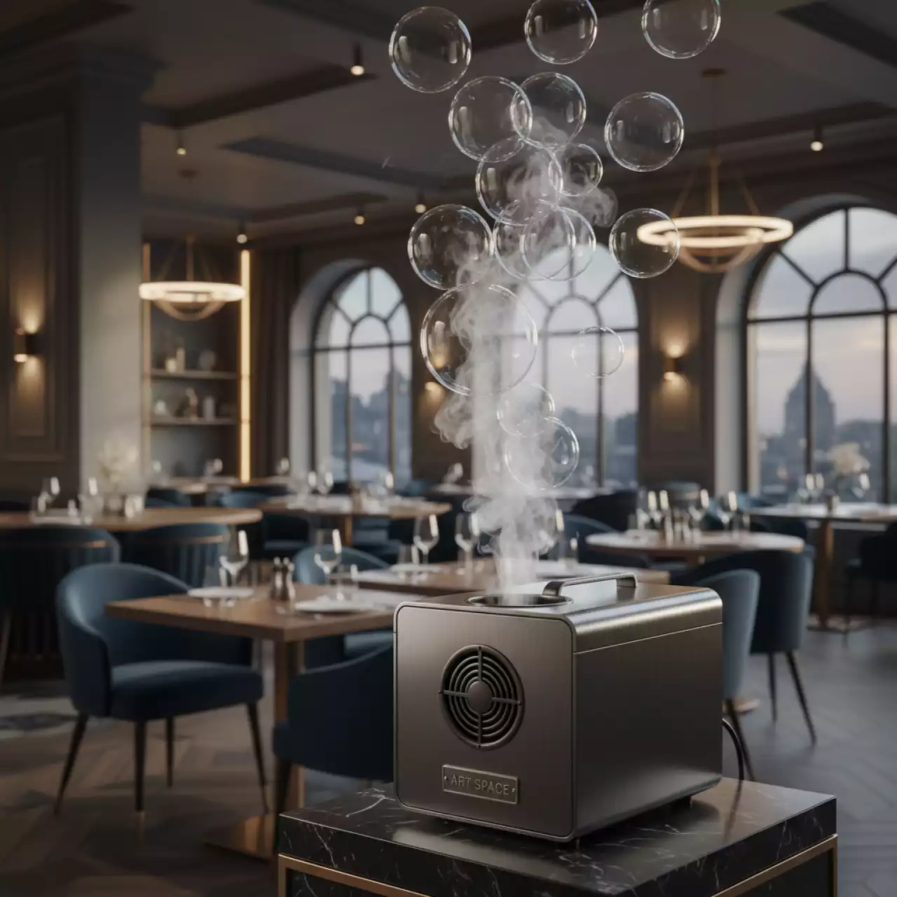 Аренда Генератор мыльных пузырей с дымом Fog Bubble Machine HF 25 в ресторане «Brunello» — ART SPACE