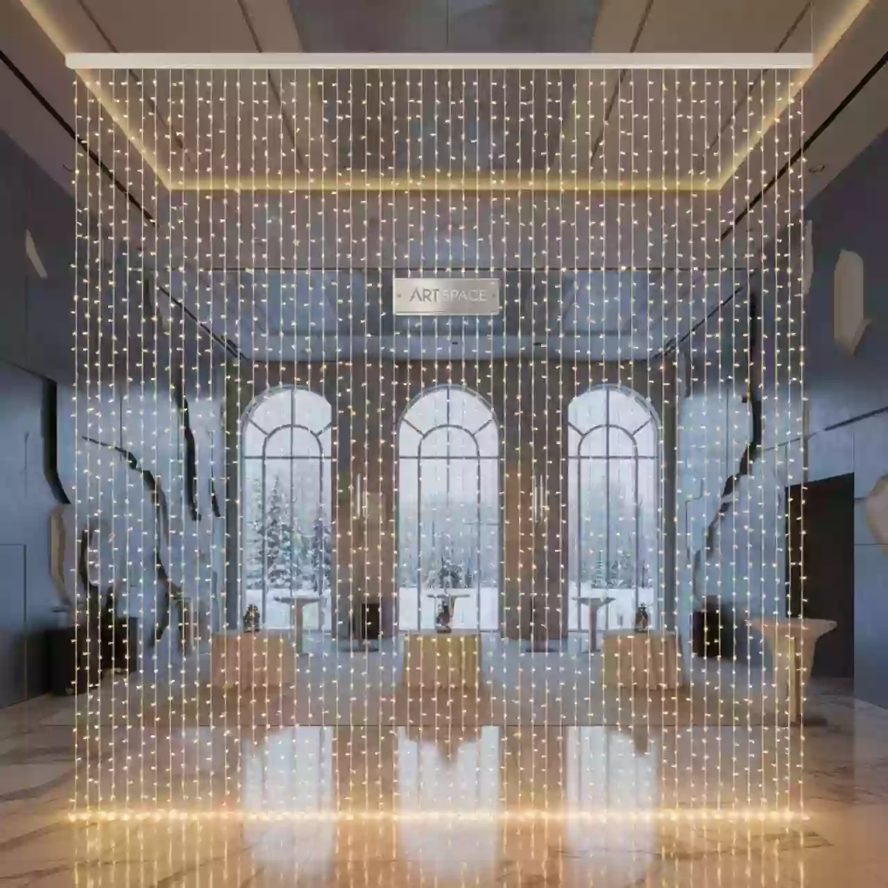 Аренда Гирлянда занавес электрическая 138 ламп тёплый белый Winter Glade СВ114 в казино «Сочи» — ART SPACE