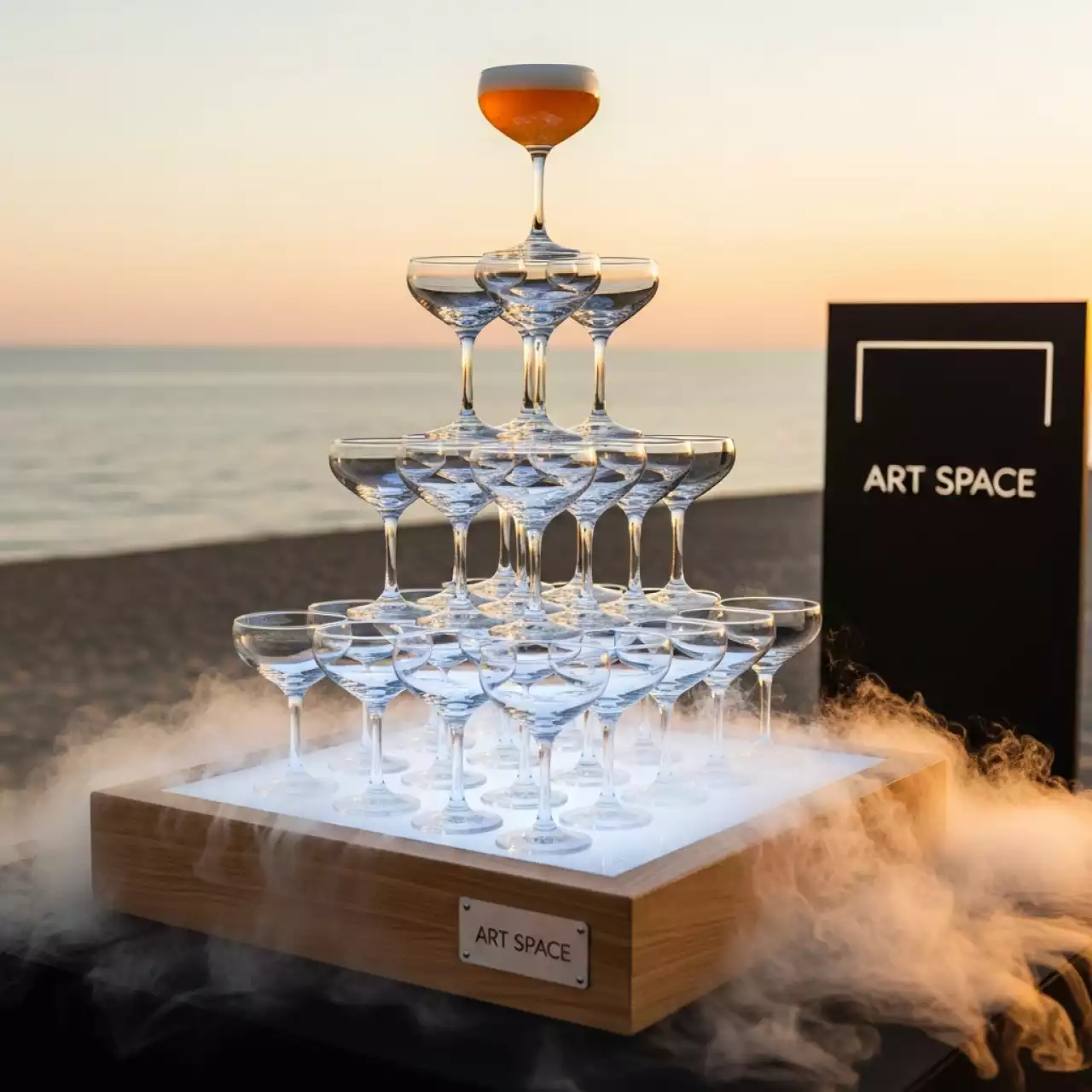 Аренда Горка шампанского на 91 персону на пляже «Мандарин» — ART SPACE