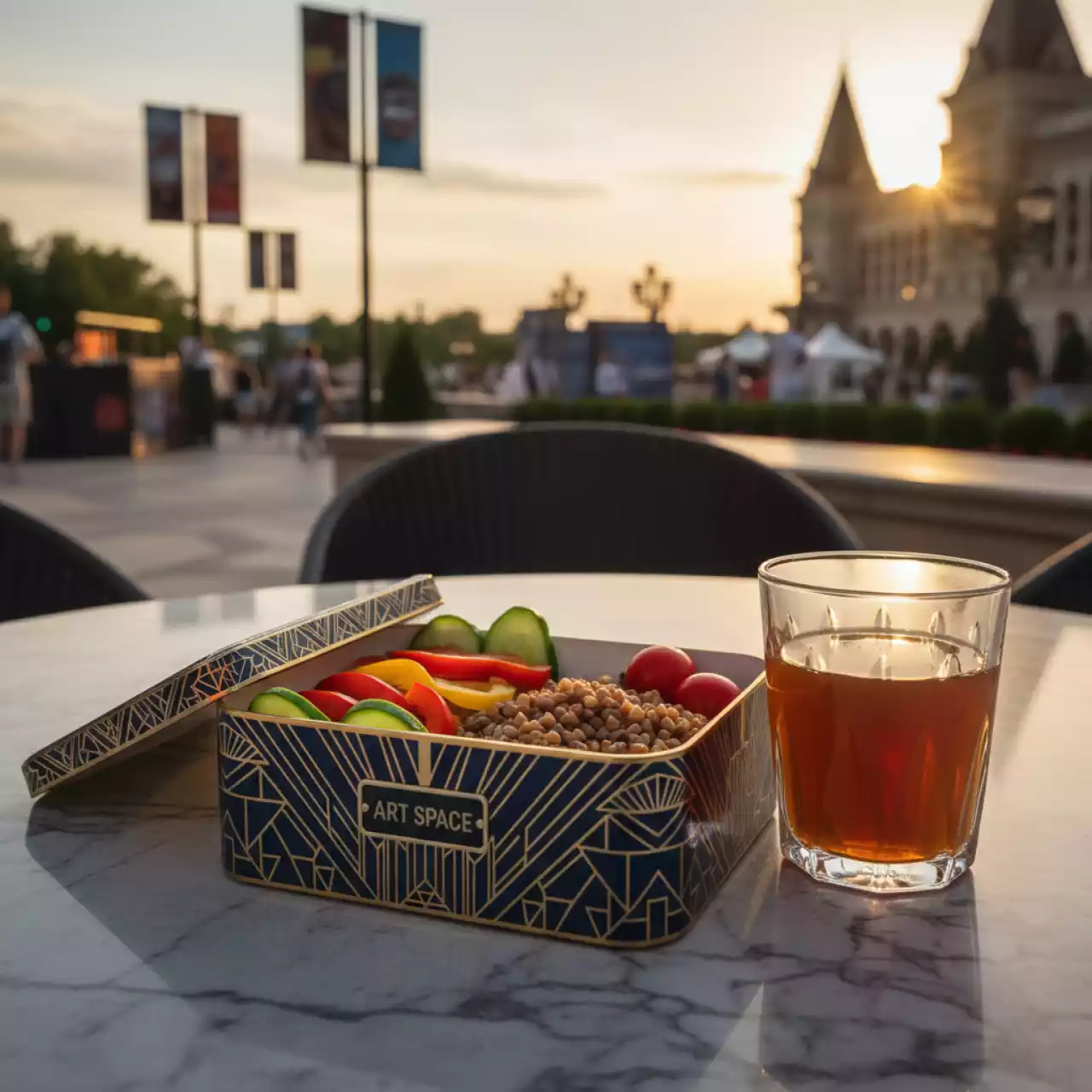 Аренда Гречка со свежими овощами и компотом из сухофруктов в ланч боксах в отеле «Богатырь» — ART SPACE