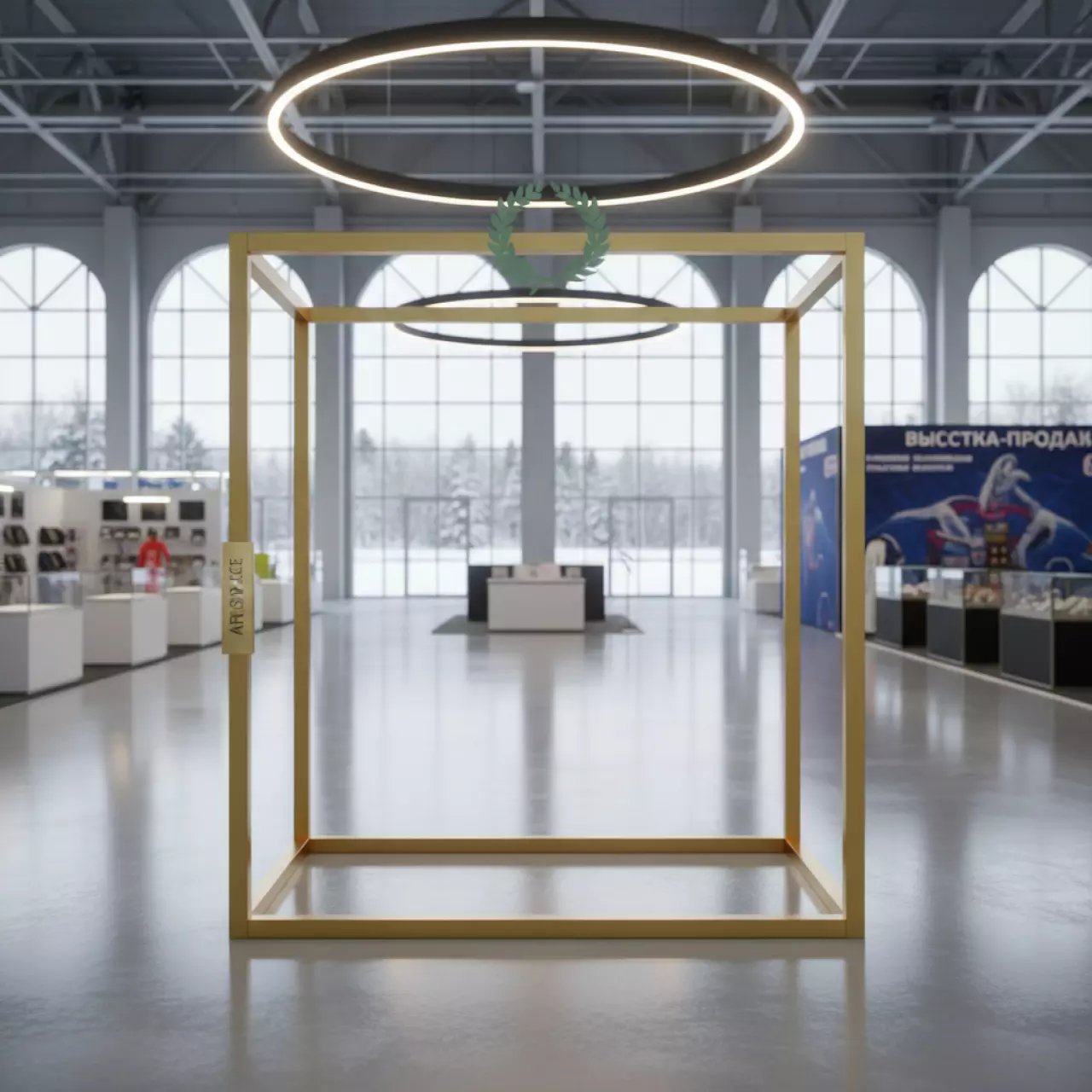 Аренда Хит 25мм алюминиевый каркас золото зеленая корона в ледовой арене «Шайба» — ART SPACE