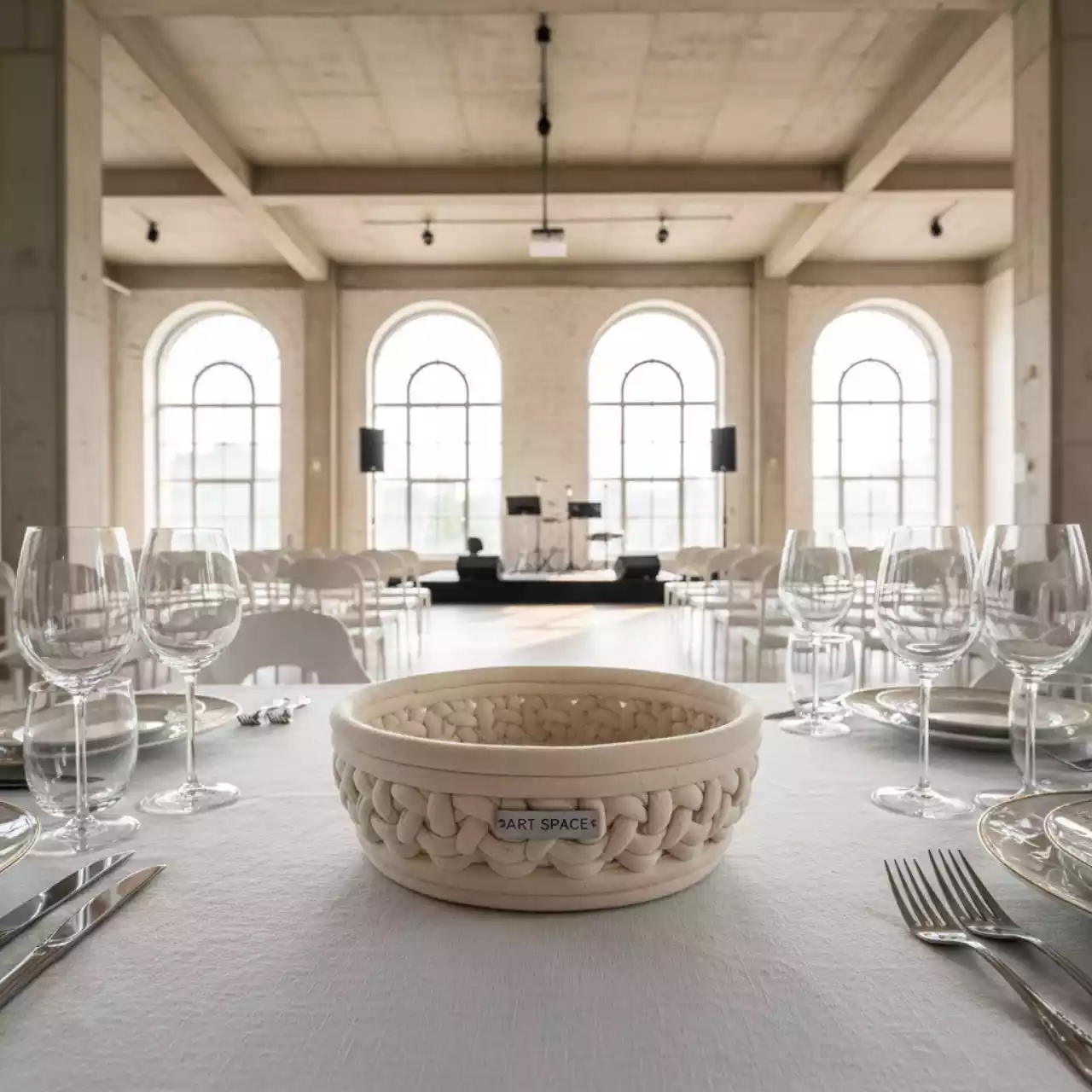 Аренда Хлебная корзинка из хлопка круглая белая Бирма в лофте «Студия 21» — ART SPACE