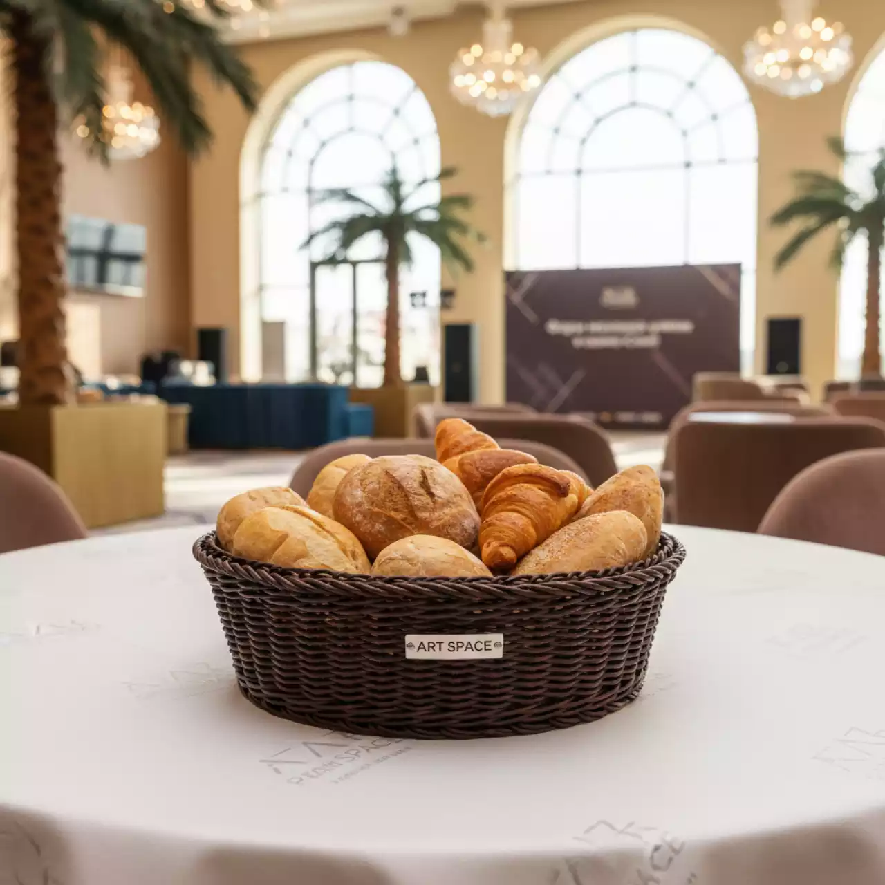 Аренда Хлебная корзинка плетеная круглая из полиротанга ProHotel 200х80 мм в казино «Сочи» — ART SPACE