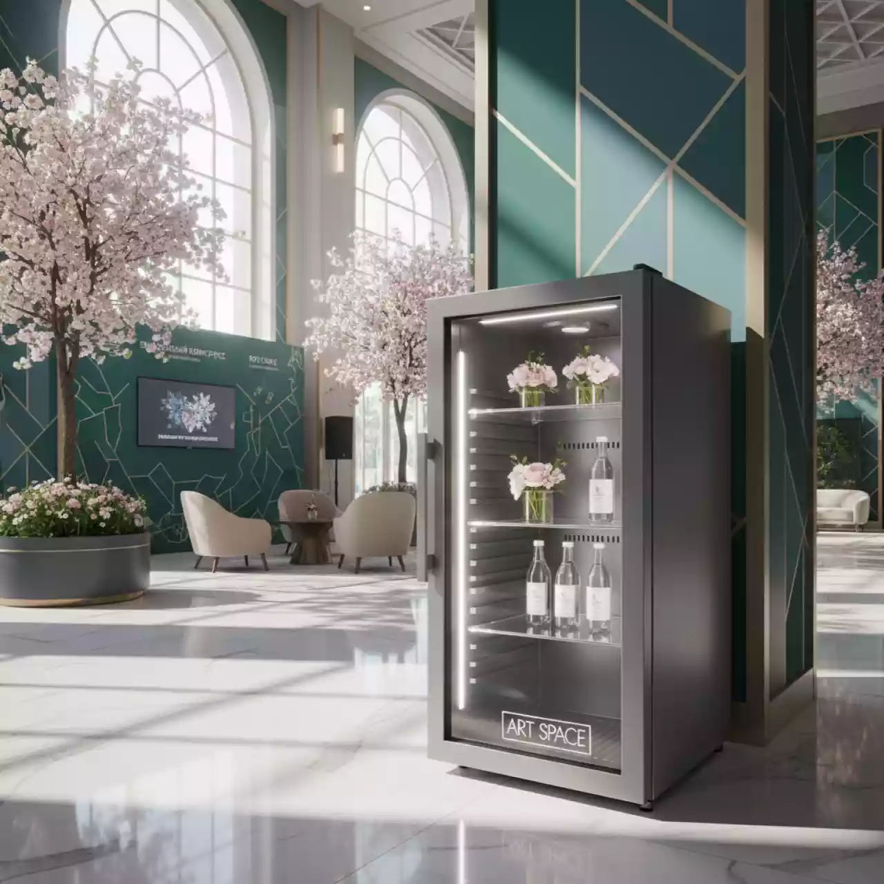 Аренда Холодильник витринный 60х45х40 см серый в Radisson Blu Resort & Congress Centre — ART SPACE