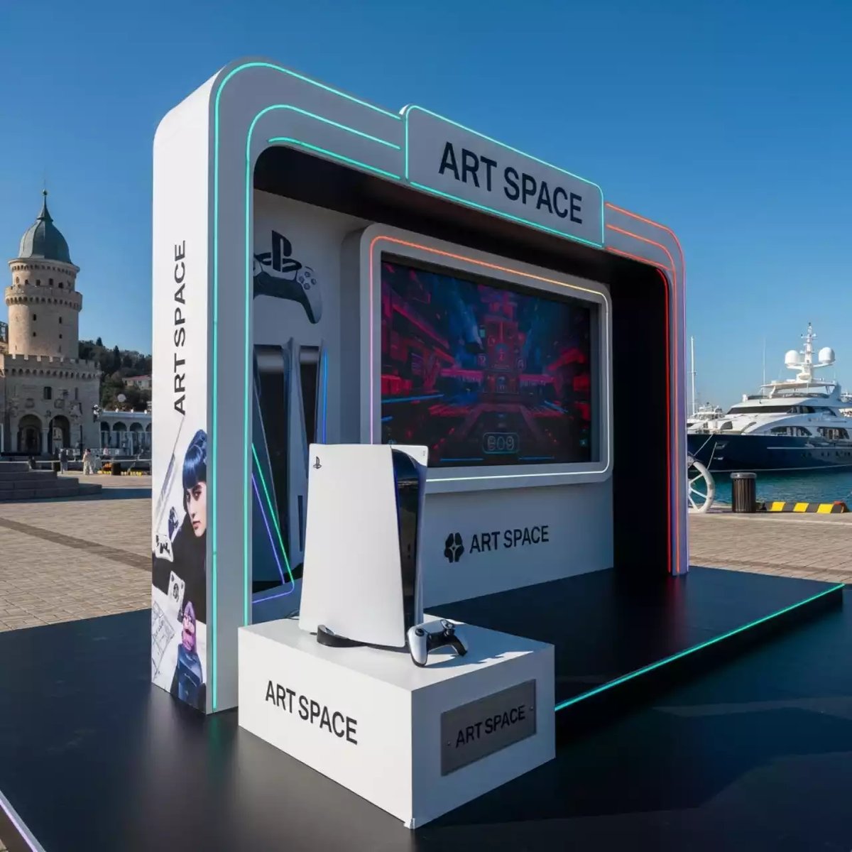 Аренда Игровая приставка PlayStation 5 с LED экраном на территории Морпорта Сочи — ART SPACE
