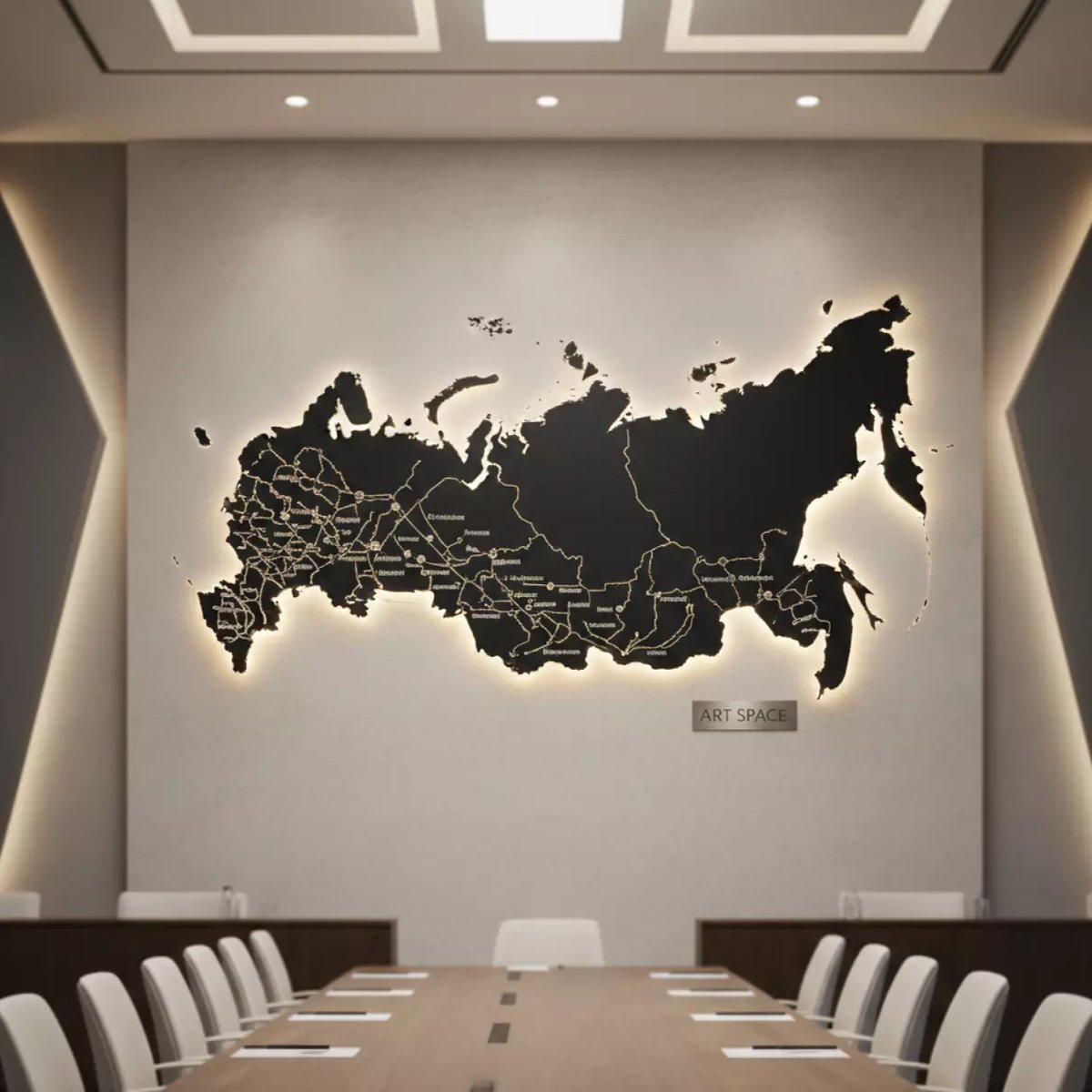 Аренда Игровой декоративный элемент Карта России средняя с подсветкой городов и контражур в санатории «Сочи» — ART SPACE