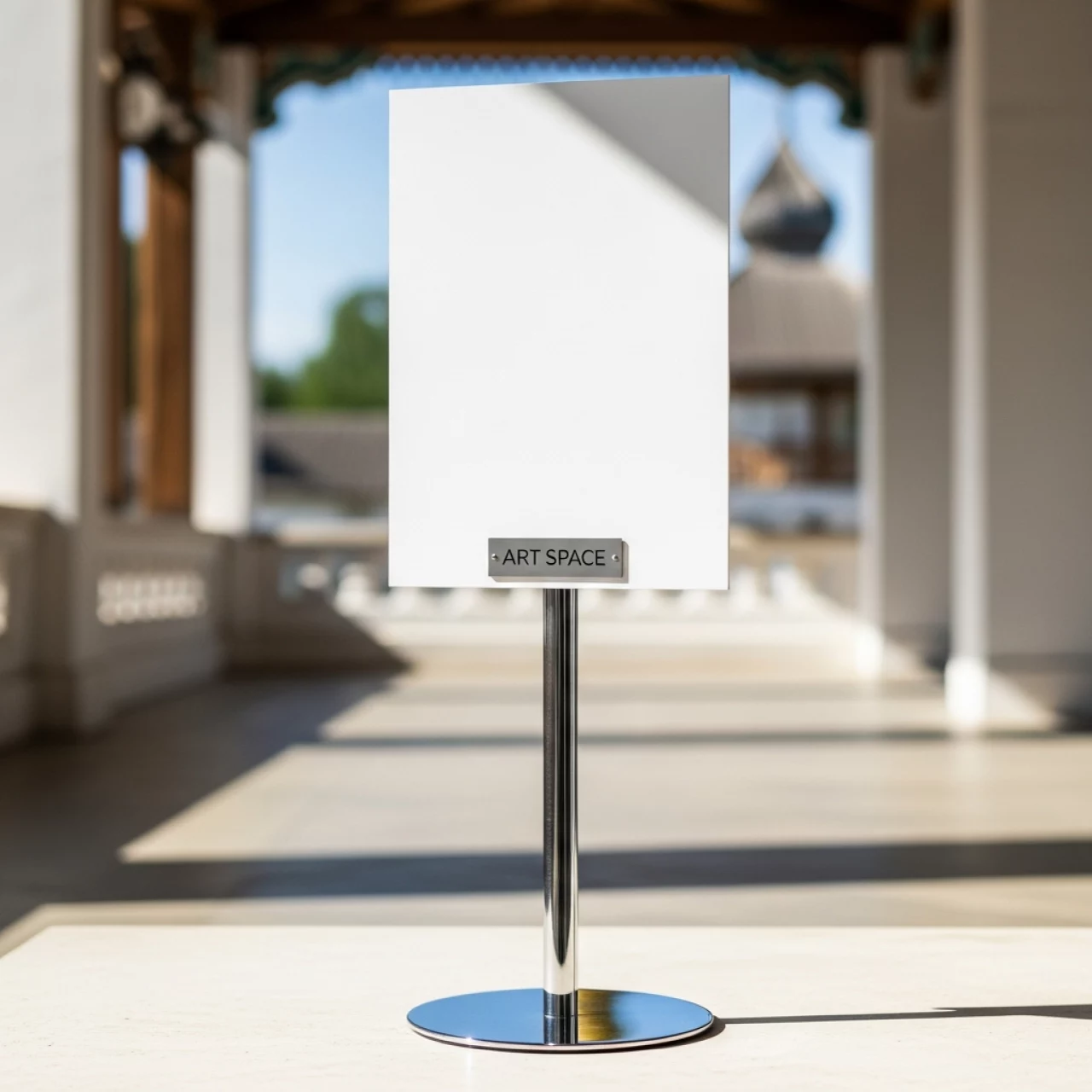 Аренда Информационная стойка на столбике с утяжелителем вертикальная А4 в этно-парке «Моя Россия» — ART SPACE