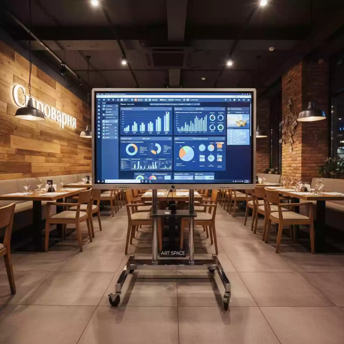 Аренда Интерактивная доска NexTouch NextWall Pro 78 в ресторане «Сыроварня» — ART SPACE