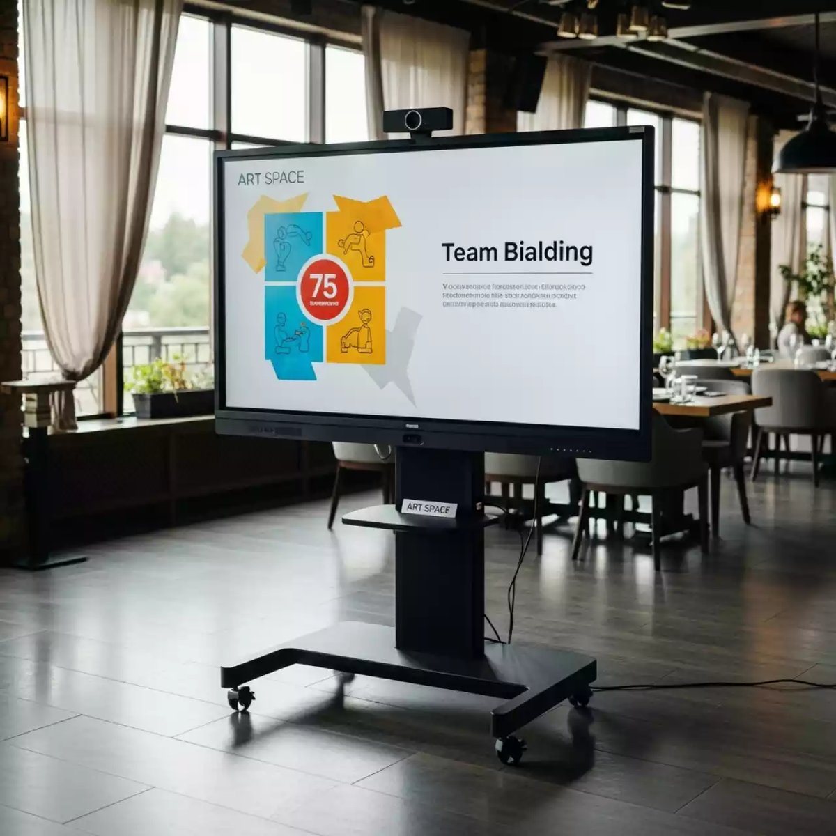 Аренда Интерактивная панель EXELL EXID 752C RU 75 дюймов UHD OPS камера микрофоны в ресторане «Сыроварня» — ART SPACE