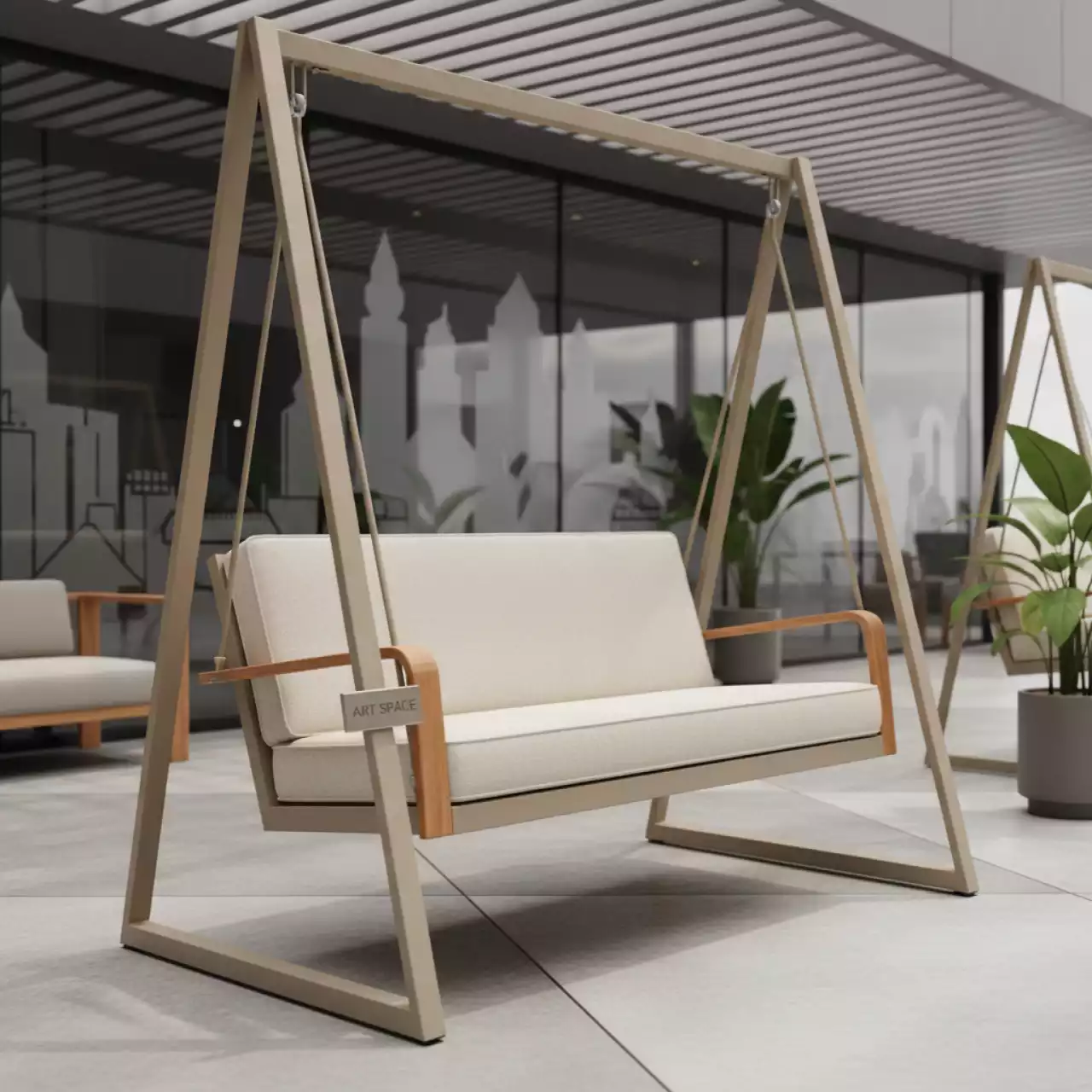 Аренда Качели Malmo бежевые алюминий тик в МФК «Горный» — ART SPACE