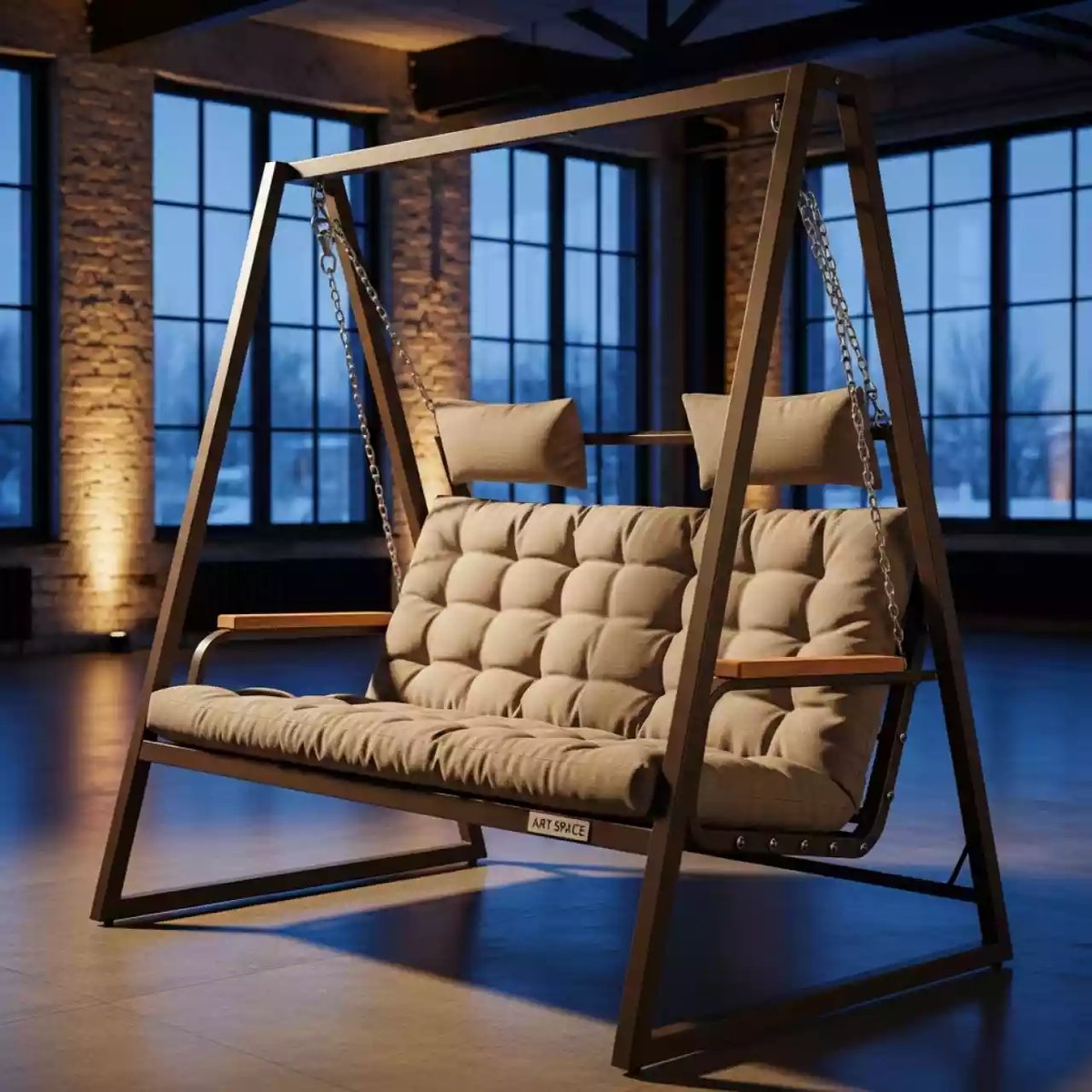 Аренда Качели Malmo бежевые коричневый алюминий тик в ресторане «Voda» — ART SPACE