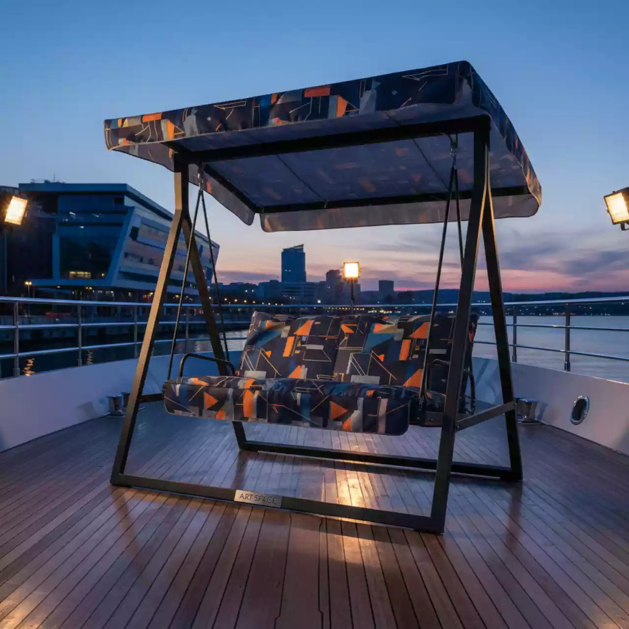 Аренда Качели подвесные Cartagena 4 цвета каркас Хэнг комплект балдахин на VIP теплоходе (Морпорт Сочи) — ART SPACE