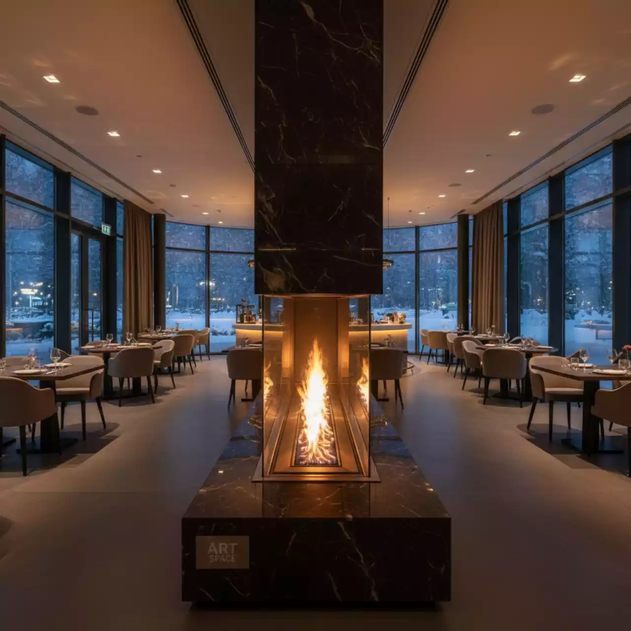 Аренда Камин сквозной ZeFire Standart 500 в ресторане «Voda» — ART SPACE