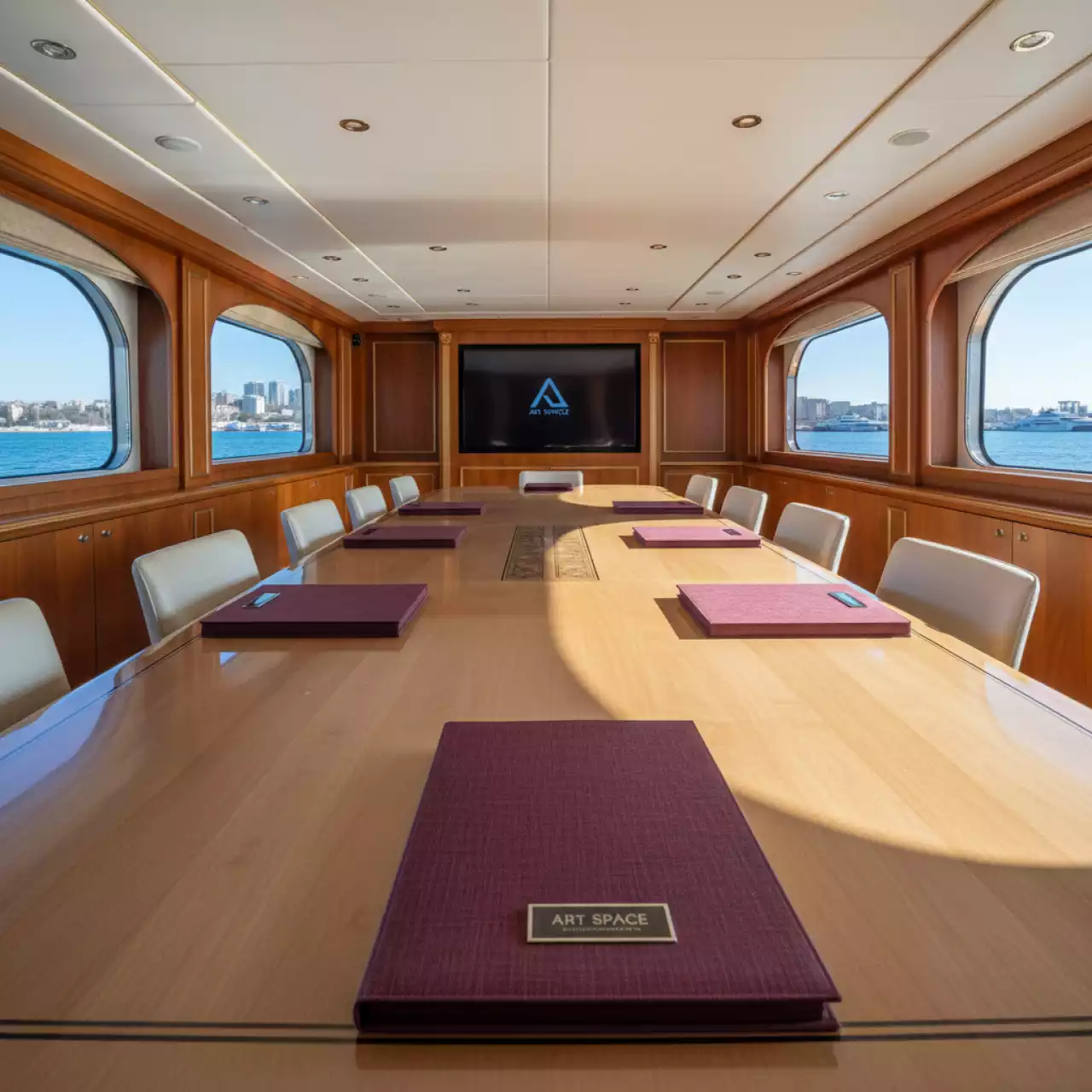 Аренда Каналы цветные бордо O.CHANNEL А4 304 мм 13 мм ткань на VIP теплоходе (Морпорт Сочи) — ART SPACE