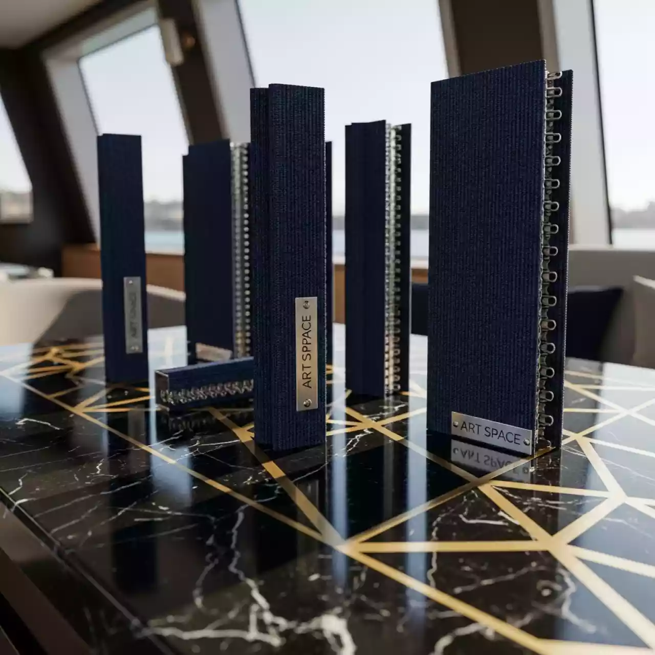 Аренда Каналы цветные для Металбинд с покрытием ткань O CHANNEL SLIM А4 304 мм 7 мм синий на VIP теплоходе (Морпорт Сочи) — ART SPACE