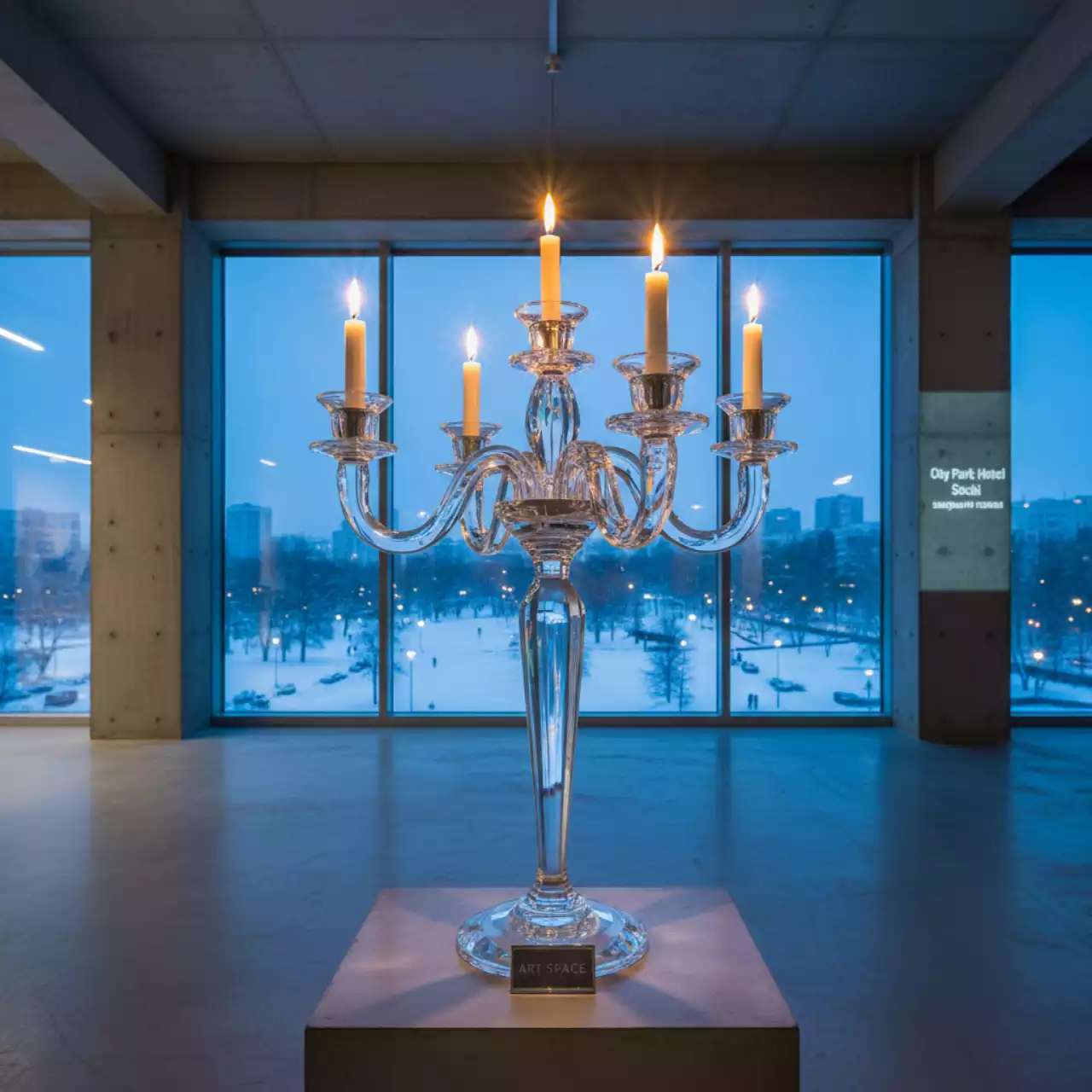 Аренда Канделябр CHRYSTAL хрустальный на 5 свечей D 480 мм Н 810 мм в City Park Hotel Sochi — ART SPACE