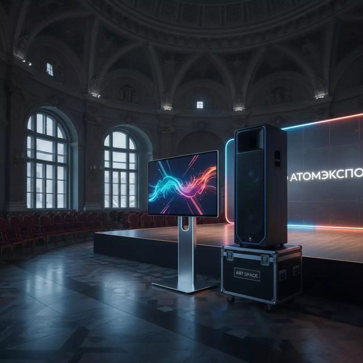 Аренда Караоке с ТВ 65 дюймов колонкой 1,5 кВт в Зимнем театре — ART SPACE