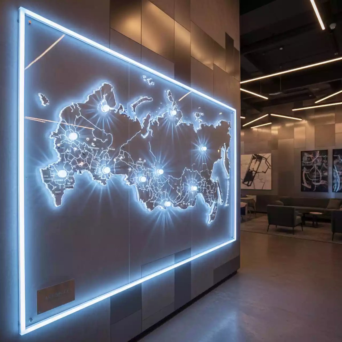 Аренда Карта России большая с точечной подсветкой 9 городов в Pullman Sochi Centre — ART SPACE