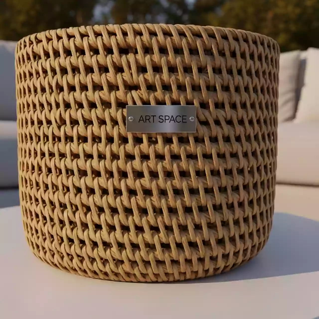 Аренда Кашпо для цветов плетеное из искусственного ротанга Капучино соломенное на вилле «Анна» — ART SPACE
