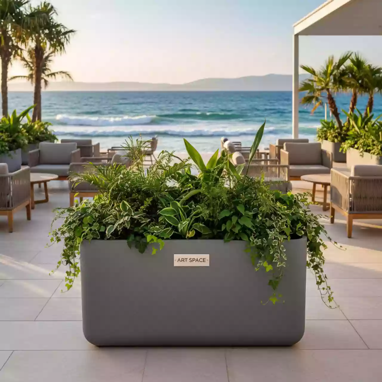 Аренда Кашпо Prosperplast Sandy Slim 45,18 л серый в пляжном комплексе VinoGrad — ART SPACE