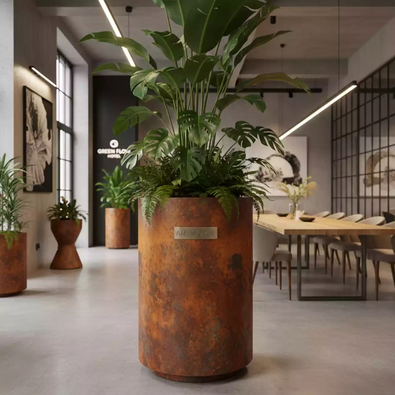 Аренда Кашпо Tubus Slim Corten кортен сталь Prosperplast 64,35 л в Green Flow Hotel — ART SPACE