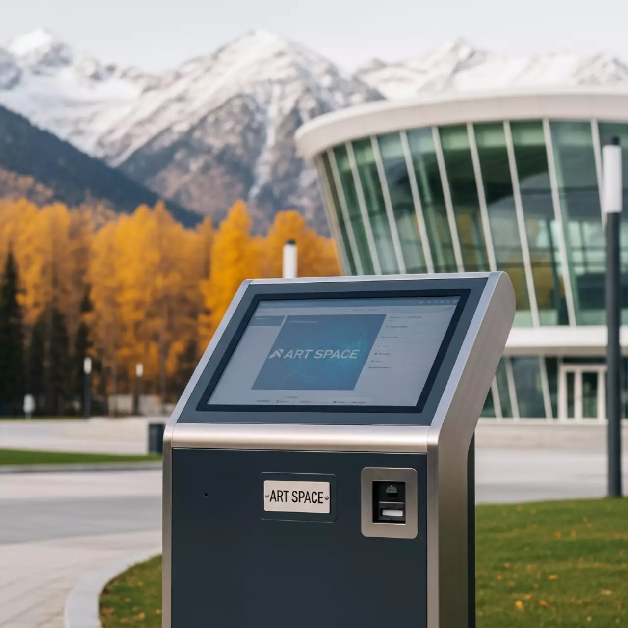 Аренда Киоск информационный сенсорный уличный LIGA group Модерн 55 в ледовом дворце «Роза Хутор» — ART SPACE