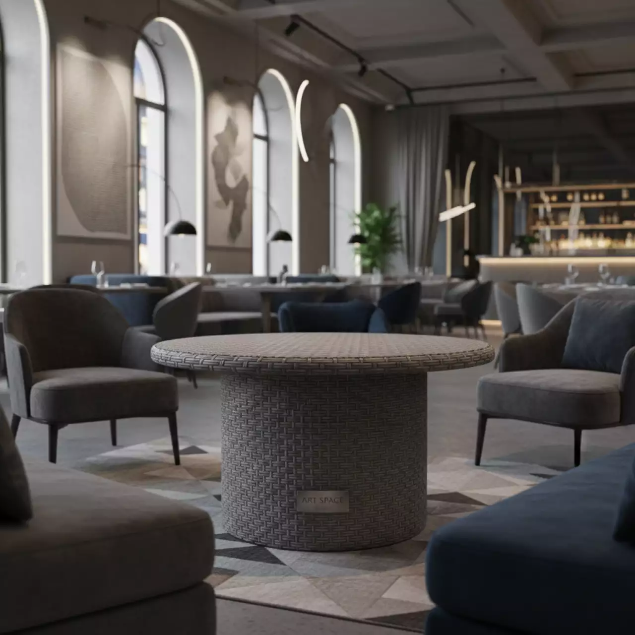 Аренда Кофейный столик Кальяри из искусственного ротанга гиацинт серый YH S4664G TWgrey23 в ресторане «Магадан» — ART SPACE