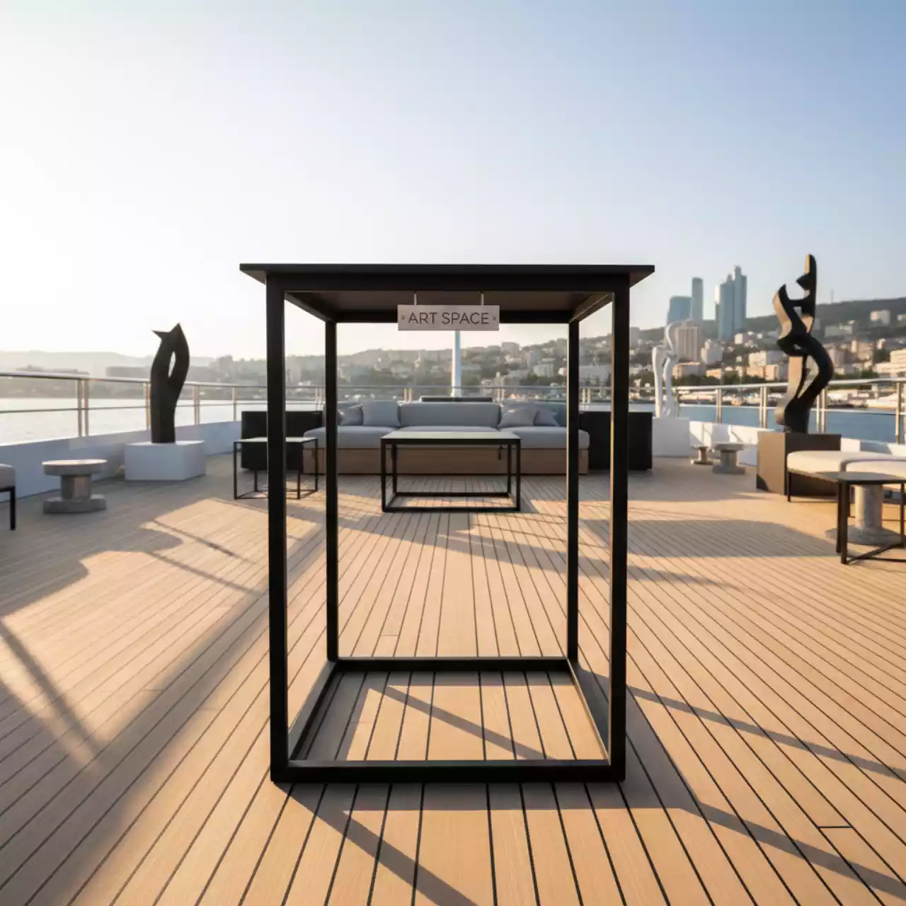 Аренда Коктейльный стол High Cube черный на VIP теплоходе (Морпорт Сочи) — ART SPACE